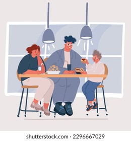 Cartoon vector illustration of family Eating food in caffe