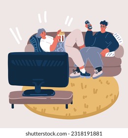 Cartoon vector illustration of Family people watch tv vector illustration. Couple watching tv together in modern home apartments living room interior