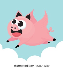 A cartoon vector illustration of the famous when pigs fly sayings.