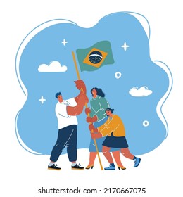 Cartoon vector illustration of Fans cheering Brazil soccer team