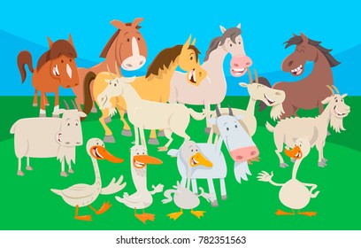 Cartoon Vector Illustration of Farm Animal Funny Characters Group