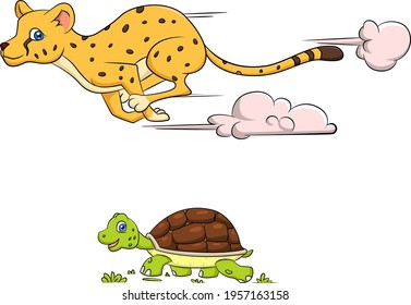 cartoon vector illustration of a fast and slow animal