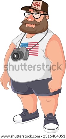 cartoon vector illustration of a fat American tourist