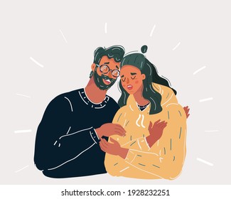 Cartoon vector illustration of father and daughter on white background.