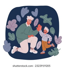 Cartoon, Vektorgrafik des Vaters, hochglänzender Sohn auf dunklem Hintergrund