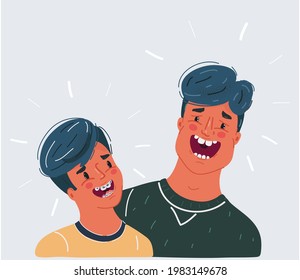 Cartoon vector illustration of Father and son laughing together.