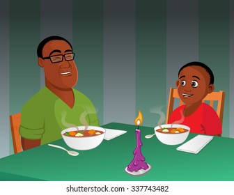 cartoon vector illustration of a father son dinner