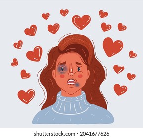 Cartoon vector illustration of Fear of Woman Victim of Domestic Violence and Abuse. Relationship with a tyrant