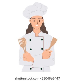 A cartoon vector illustration of a female chef