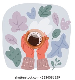 Cartoon vector illustration of Female hands holding cups of coffee