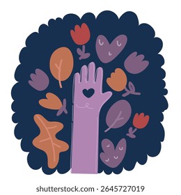 Cartoon vector illustration of Female hands making sign Heart by fingers. Beautiful hands of woman with copy space. Love concept on Valentine day over dark background