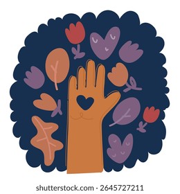 Cartoon vector illustration of Female hands making sign Heart by fingers, Beautiful hands of woman with copy space. Love concept on Valentine day over dark background