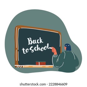 Cartoon vector illustration of Female teacher in classroom. School and learning concept, teacher's day.