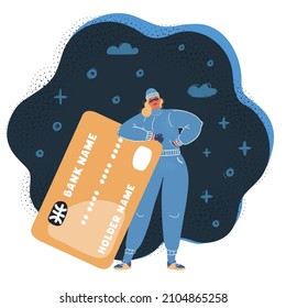 Cartoon Vector Illustration Of Female Thief To Steal Your Credit Card Information