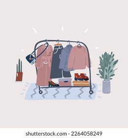 Cartoon vector illustration of female wardrobe