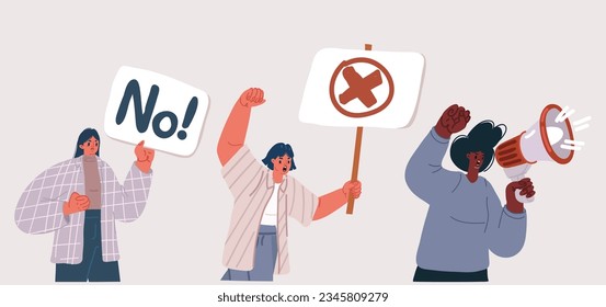 Cartoon vector illustration of Feminism fists, protest and revolution, feminists fight. Feminism activists equality and riot, black woman rights union, female power and solidarity,