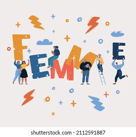 Cartoon vector illustration of femme group of women. For girls power concept, feminine and feminism ideas, woman empowerment