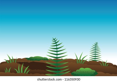 cartoon vector illustration of ferns and moss