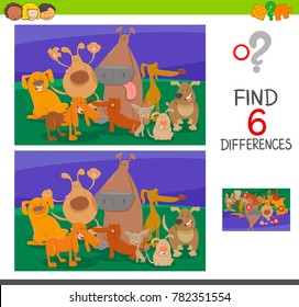 Cartoon Vector Illustration of Find the Differences between two Pictures Educational Game for Children with Dogs Animal Characters Group