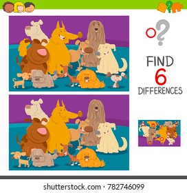 Cartoon Vector Illustration of Find the Differences between Pictures Educational Game for Children with Dogs Animal Characters