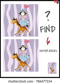 Cartoon Vector Illustration of Find the Differences Between Pictures Educational Activity Game for Children with Cute Animal Characters Group