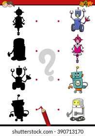 Cartoon Vector Illustration of Find the Shadow Educational Task for Preschool Children with Robots