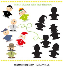 Cartoon Vector Illustration of Find the Shadow Educational Activity Game for Preschool Children