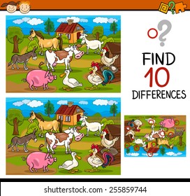 Cartoon Vector Illustration of Finding Differences Educational Game for Preschool Children