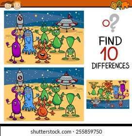 Cartoon Vector Illustration of Finding Differences Educational Game for Preschool Children