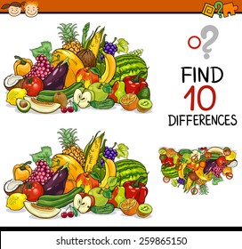 Cartoon Vector Illustration of Finding Differences Educational Game for Preschool Children