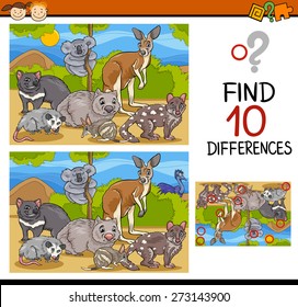 Cartoon Vector Illustration of Finding Differences Educational Game for Preschool Children