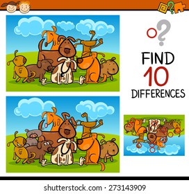 Ilustración vectorial de dibujos animados de encontrar diferencias juego educativo para niños en edad preescolar