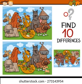 Cartoon Vector Illustration of Finding Differences Educational Game for Preschool Children