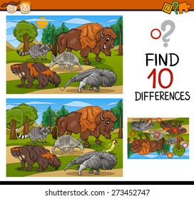 Cartoon Vector Illustration of Finding Differences Educational Game for Preschool Children