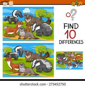 Cartoon Vector Illustration of Finding Differences Educational Game for Preschool Children