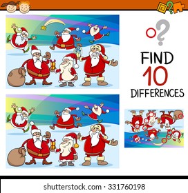 Cartoon Vector Illustration of Finding Differences Educational Task for Preschool Children with Santa Claus