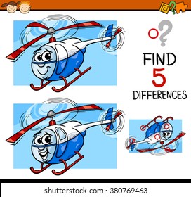 Cartoon Vector Illustration of Finding Differences Educational Task for Preschool Children with Helicopter Character