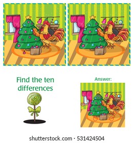 Cartoon Vector Illustration of Finding Differences for Preschool Children