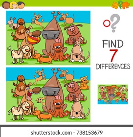 Cartoon Vector Illustration of Finding Differences Between Pictures Educational Activity Game for Children with Dogs Animal Characters Group