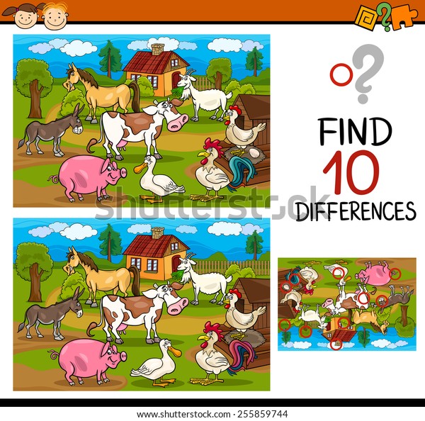 Cartoon Vector Illustration Finding Differences Educational Stock ...