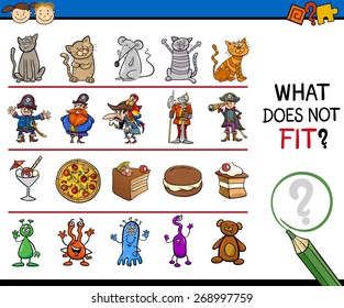 Cartoon Vector Illustration of Finding Improper Item Educational Game for Preschool Children