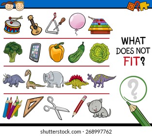 Cartoon Vector Illustration of Finding Improper Item Educational Game for Preschool Children