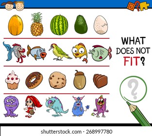 Cartoon Vector Illustration of Finding Improper Item Educational Game for Preschool Children