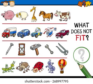 Cartoon Vector Illustration of Finding Improper Item Educational Game for Preschool Children