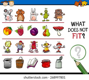 Cartoon Vector Illustration of Finding Improper Item Educational Game for Preschool Children