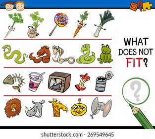 Cartoon Vector Illustration of Finding Improper Item Educational Game for Preschool Children