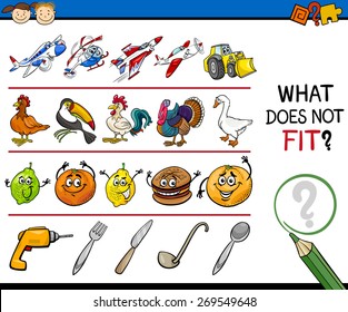 Cartoon Vector Illustration of Finding Improper Item Educational Game for Preschool Children