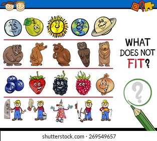 Cartoon Vector Illustration of Finding Improper Item Educational Game for Preschool Children