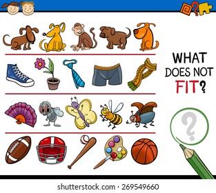 Cartoon Vector Illustration of Finding Improper Item Educational Game for Preschool Children