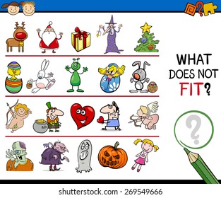 Cartoon Vector Illustration of Finding Improper Item Educational Game for Preschool Children